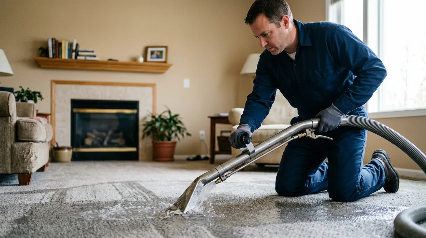 Water damage restoration technician working near Hampton Bays, NY